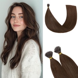 Rich Choices Nano Hair Extensions Real Human Hair 24 Inch Medium Brown Straight Remy Human Hair Nano Beads Nano Ring Hair Extensions, 35 Strand/Pack