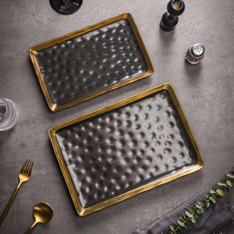 Stone Lain Florian Porcelain Large and Medium Rectangle Service Platters,