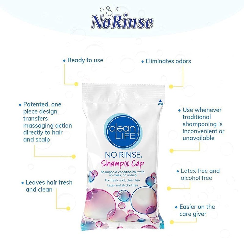 Cleanlife Products No-Rinse Shampoo Cap (2 Pack) - Waterless, Rinseless