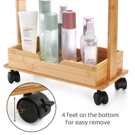 Lyellfe 3 Tire Shower Caddy Stand, Bamboo Shower Floor Organizer Corner with Sliding Wheels, Bathroom Caddy Shelf Rack for Bathtub, Office, Kitchen
