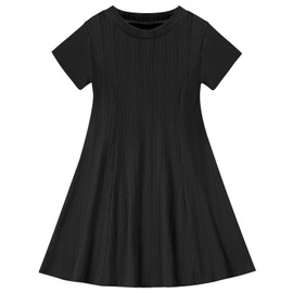 Neutocd Toddler Baby Girl Dress Short Sleeve A Line Ribbed Knit Skater Twirl Sundress Casual Cute Summer Dresses for Girls