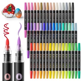 SUNEE 48 Colors Dual Tip Acrylic Paint Markers Pens, Bullet and Brush Tip Art Markers with Automatic Ink Control System, Water-Based Acrylic for Paper, Metal, Rock, Ceramic, Wood, Canvas, Glass