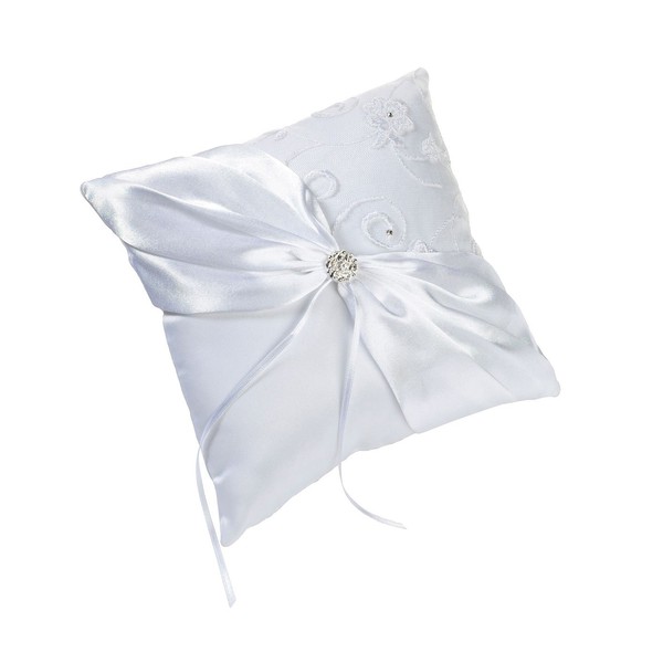 Lillian Rose White 7.5"" Vintage Jeweled Lace Wedding Ring Pillow,