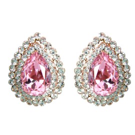 Navachi 18k Gold Plated Drop Double Row White Crystal Pink Pear Zircon Az2380e Stud Earrings