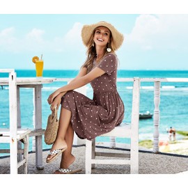 Women Ladies Spring Summer Sleeve Travel Midi Knee Work Casual Dress Brown XL