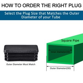 12 Pieces 1 x 2 Inch Rectangle Plastic Plugs Tubing End Caps Black for Chair Glide Inserts Post End Cap