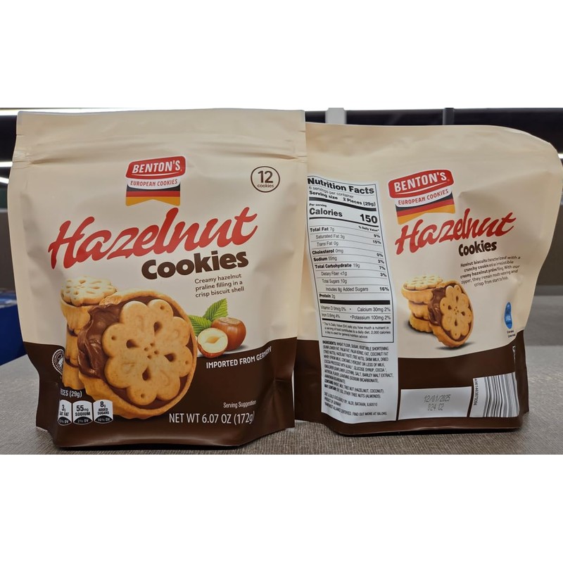 Bentons European Hazelnut Cookies 6.07oz 172g (Two Bags)
