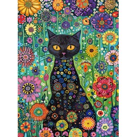 Cross & Glory | 1000 Piece Jigsaw Puzzles for Adults | Petals and The Midnight Cat | 1000 Piece Puzzle for Adults Cats & Floral | Satin Finish | Ages 14+