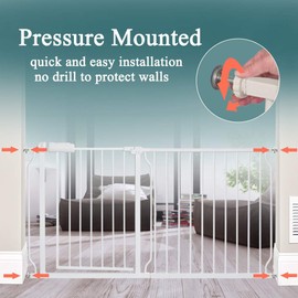 ALLAIBB Extra Wide Pressure Mounted Baby Gate Walk Through Child Kids Safety Toddler Tension White Long Large Pet Dog Gates with Extension for doorways Kitchen (66.93"-71.65"/170-182cm)