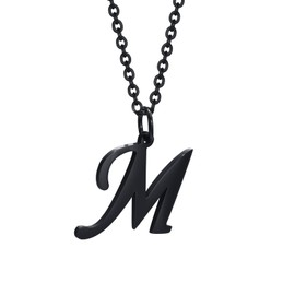 HIJONES Initial Necklace for Men Women Stainless Steel A to Z Capital Letter Monogram Pendant Charm with Chain Black M