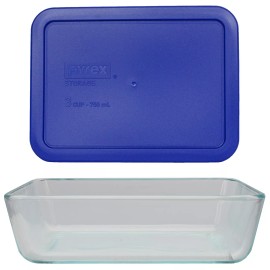 Pyrex 7211 6-Cup Rectangle Glass Storage Dish w/ 7211-PC 6-Cup Cadet Blue Lid