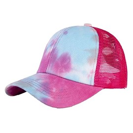 Girl's Criss Cross Trucker Hat Messy Bun High Ponytail Baseball Cap for Kids Ponycap (Red)