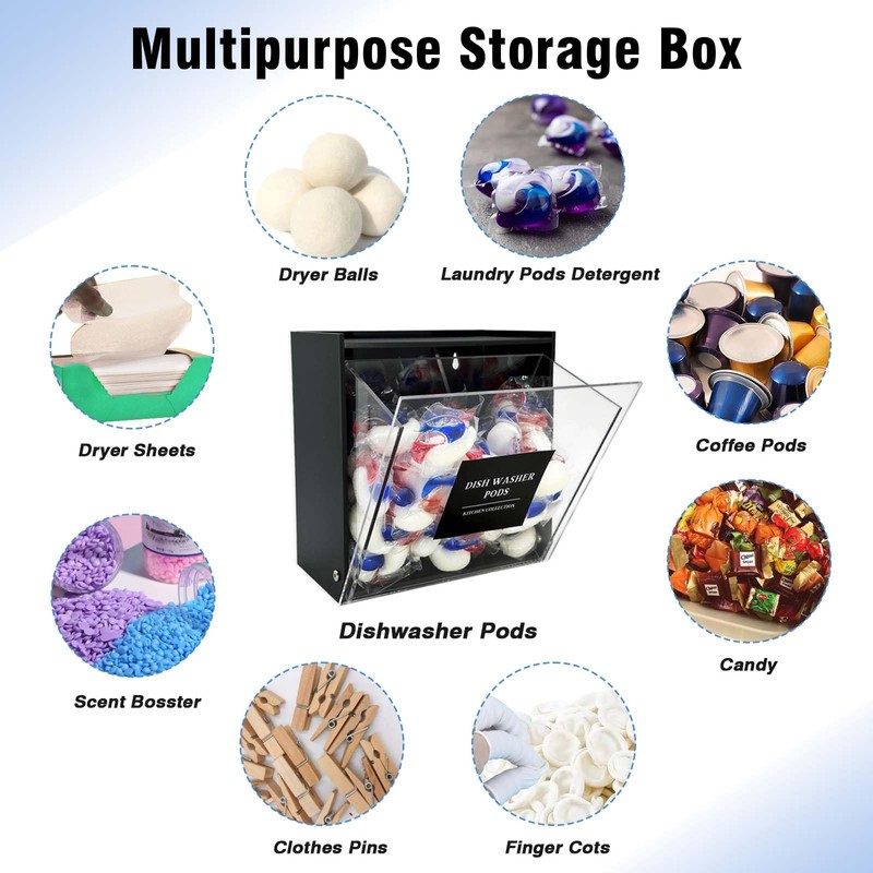 Gnjoyxuan Laundry Pods Container, Acrylic Wall Mounted Organizer with Extra