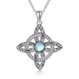 YAFEINI Witches Knot Necklace Sterling Silver Witch Pendant Moonstone Witches Knot Jewelry for Women