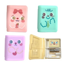 4PCS Cute Pencil Sharpeners with Erasers for Kids, Manual Sharpener with Container, Mini Multicolor Rubber and Sharpener Combo for School, Office, Home, Makeup, Lip or Eye Pencil Use