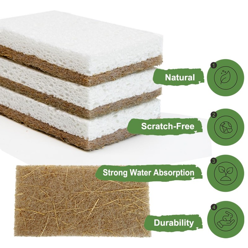 CELOX 6 Pack Coconut Fiber Biodegradable Sponges, Non Scratch Kitchen