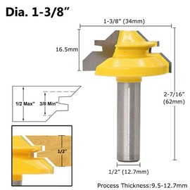 Gasea 3pcs 1/2-Inch Shank 45 Degree Lock Miter Router Bits Set 1-3/8", 2", 2-3/4" Cutting Diameter Woodworking Cutter Tools Set
