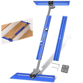 Portable Stair Tread Template Tool, Simple Assembly Stair Measuring Tool, Adjustable Bar Length from 23" to 64.2", Precision Stair Tread Jig with Dual Knobs and Stop Pins, 14" Pivoting Scale, Blue
