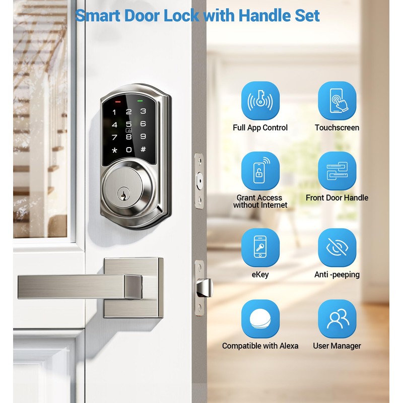 Veise Smart Locks with 2 Lever Handle Set, App Control,