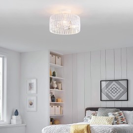 Hchunqjor 3-Light Coastal White Woven Flush Mount Light Fixture Boho Hemp Rope Semi Flush Mount Ceiling Light for Hallway Bedroom Kitchen Entryway Farmhouse Living Room, White