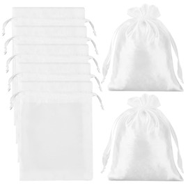 Beebeecraft 20Pcs Small White Satin Pouch Mini Gift Bags with Drawstring 18x13cm Cloth Bag Rectangle Jewelry Pouches for Wedding Favors Jewelry Rings Birthday Party Present Craft Storage
