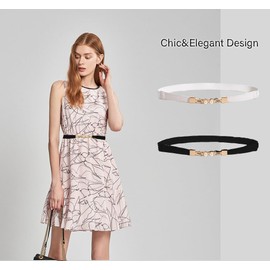 CT COTIM COYIN Women Skinny Leather Belt Thin Waist Belt with Pearl Buckle, Black