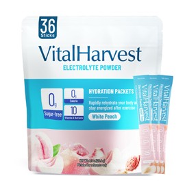 VitalHarvest 36 Sticks Electrolytes Powder Packets Sugar Free Hydration Packets Electrolyte Liquid Daily IV Drink Mix with White Peach, Low Sodium, 0 Calorie