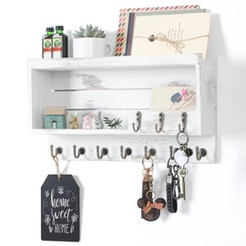 Innovation Key and Mail Holder for Wall, Key Mail Holder for Wall, Key and Mail Rack for Rustic Home Decor, Mail Holder with Key Hooks, Natural Paulownia Wood