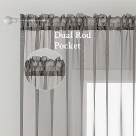 MIULEE 2 Panels Solid Color Sheer Window Curtains Elegant Window Voile Panels/Drapes/Treatment for Bedroom Living Room (54X84 Inches Grey)