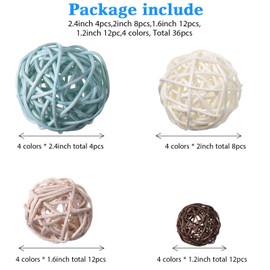 Patelai Patelai 36 Pcs Wicker Rattan Balls Decorative Balls for Vase Centerpiece Bowls Orbs Filler for Home Decor,4 Sizes(Blue, Light Brown, Dark Brown, White)
