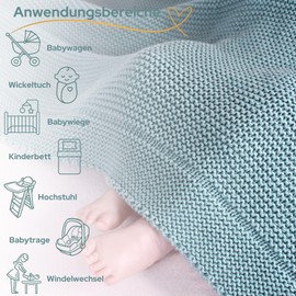 Little Dedi 100% Organic Cotton Baby Knitted Blanket with Gift Box - Soft Toddler, Crib, Stroller Blanket - Neutral Swaddle and Receiving Blanket for Newborns, 30"x40", Smoke Blue