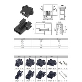 Harukita JST-SM Housing Connector Small Connector Male/Female 0.1 inch (2.54 mm) Pitch Terminal, Crimp Terminal, Adapter Kit, Wiring Work, Terminals, Electronic Components, Storage Case Included (200 Pieces)