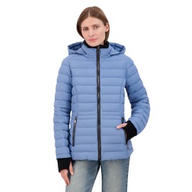 Nautica Women's Short Stretch Puffer Jacket–Detachable Faux Fur Hood & Storm Cuffs, Blue, X-Small