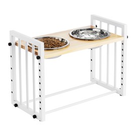 Navaris Double Elevated Cat Bowls - Raised Cat Bowl Set with Bamboo Stand for Indoor Cats and Small Dogs - Stainless Steel Pet Food and Water Dishes (Style 2)