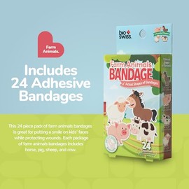 BioSwiss Vendas autoadhesivas con forma de animales de granja, sin látex, estériles, para el cuidado de heridas, divertidos suministros de botiquín de