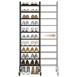 STORAGE MANIAC Expandable Shoe Rack, 10-Tier Adjustable Shoe Rack for Closet, Large Shoe Rack Organizer for Entryway, Tall Shoe Rack for Garage for Front Door, Metal Shoe Rack, Black 10 Tier