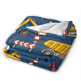 Construction Car Dark Blue Flannel Throw Blanket for Kids Boys Baby Toddler Teens Gifts Soft Warm Bedroom Throws for Home Couch Room Sofa Office Travel Camping Dorm Decor 50x40 Inch