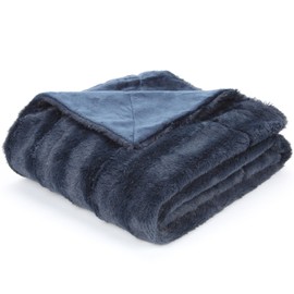 Cheer Collection Ultra Soft Fuzzy Faux Fur Throw Blanket, Hypoallergenic Classy Modern Decor Reversible Throw for Chair Couch Bed Sofa (60" x 50") Blue