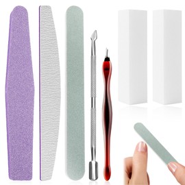 Nail File Set 7 Pieces Professional Nail File 100/180 600/3000 Polishing Block with Cuticle Nipper and Cuticle Pusher for Manicure Tool