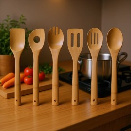 Bamboo Cooking Utensil Set 6 Piece Sustainable Kitchen Tools For Healthy Eco Friendly Culinary UseSKU: KT1286