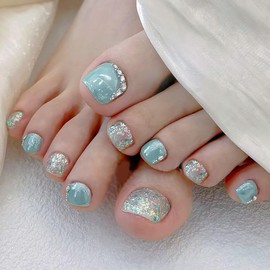 Nail Tip, 24 Pieces, Thumb Nail Seal, Foot False Nail, Nail Tip, Reusable, Gel Nail Tip, Summer Nail, Wedding, Coming-of-Age Ceremony, Foot Nail, Easy Nail Removable, For Feet (F-030)