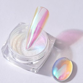 Pretty Diva 0.3g Mermaid Unicorn Chrome Nail Powder, Aurora Iridescent Chrome Powders for Nails, Mermaid Powder for Nails Chrome Mica Powder Manicure Pigment (Aurora pink, 0.3g)