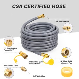 Larrik Natural Gas Hose 1/2 Inch 48Ft, Gas Line Hose for Blackstone Griddle, with Quick Connect Fittings, Conversion Kit for Grill, Patio Heater, Pizza Oven, BBQ NG LP Appliance, CSA