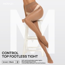 MANZI 2 Pairs Women's Shiny Sheer Pantyhose Gloss Tights High Waist Nylons Silk Smooth Oil Shimmer Stockings Tights Black Brown S-M