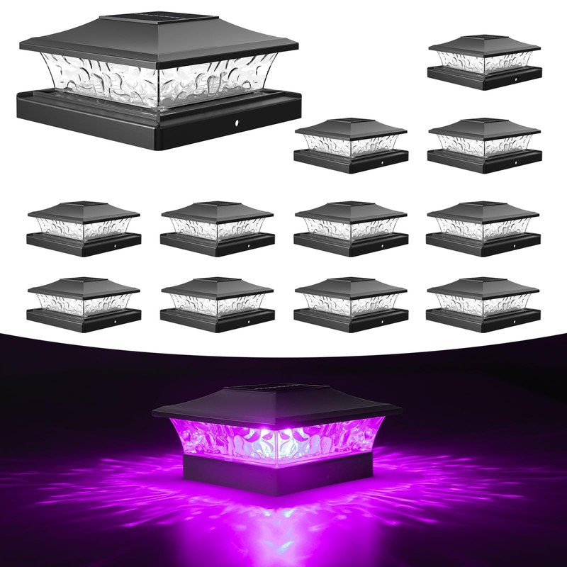 VOLISUN Solar Post Cap Light 12Pack Black: RGB Color Changing