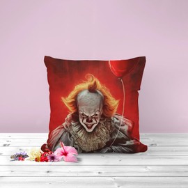 The Beach Stop Horror Movie Pennywise Scary Clown Scatter Cushion Cover | Unique Home Decor Inspo Gift Idea | 45x45cm 18x18” | Pennywise Red