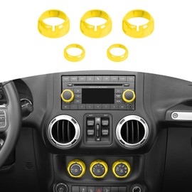 RT-TCZ for Jeep JK Radio Audio AC Knob Cover Trim Ring for Jeep Wrangler JK 2011-2017 for Compass 2010-2016 for Patriot 2011-2016 Yellow Interior Accessories 5pcs