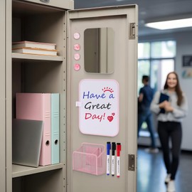 SKYDUE Locker Accessories Kit for Girls - Includes Magnetic Whiteboard, Locker Mirror, Magnetic Pen Holder, and Magnets - Perfect for School Locker Decorations and Back to School Supplies (Pink)