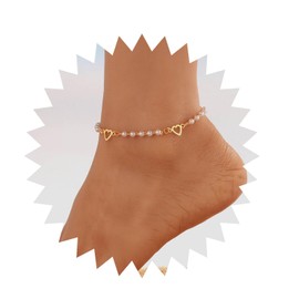 Andelaisi Boho Pearl Ankle Bracelet Gold Pearl Bead Anklet Bracelet Vintage Love Heart Anklet Minimalist Hollow Heart Anklet Foot Chain Jewelry for Women