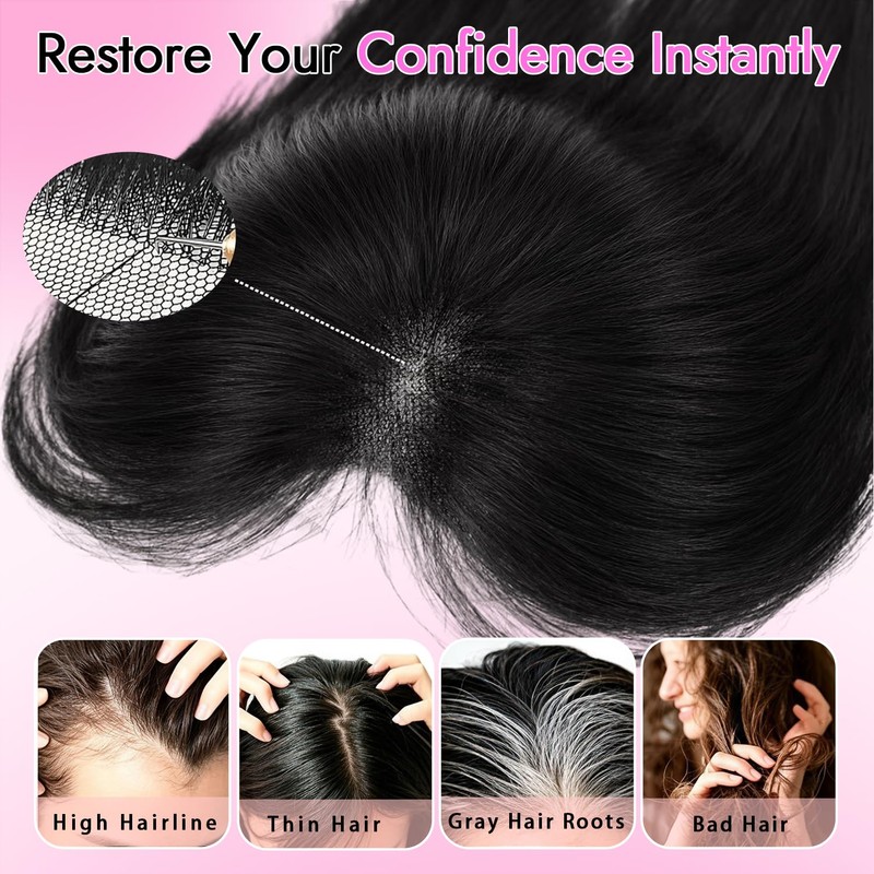 Hair Toppers for Women, 5x6 Inch Large Base Clip In,24